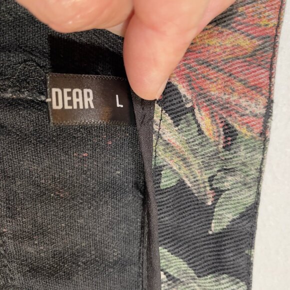 Vintage Lovey U-Dear Floral Midi Skirt Black Sunflower Print Raw Hem Slit Size L - Picture 12 of 14